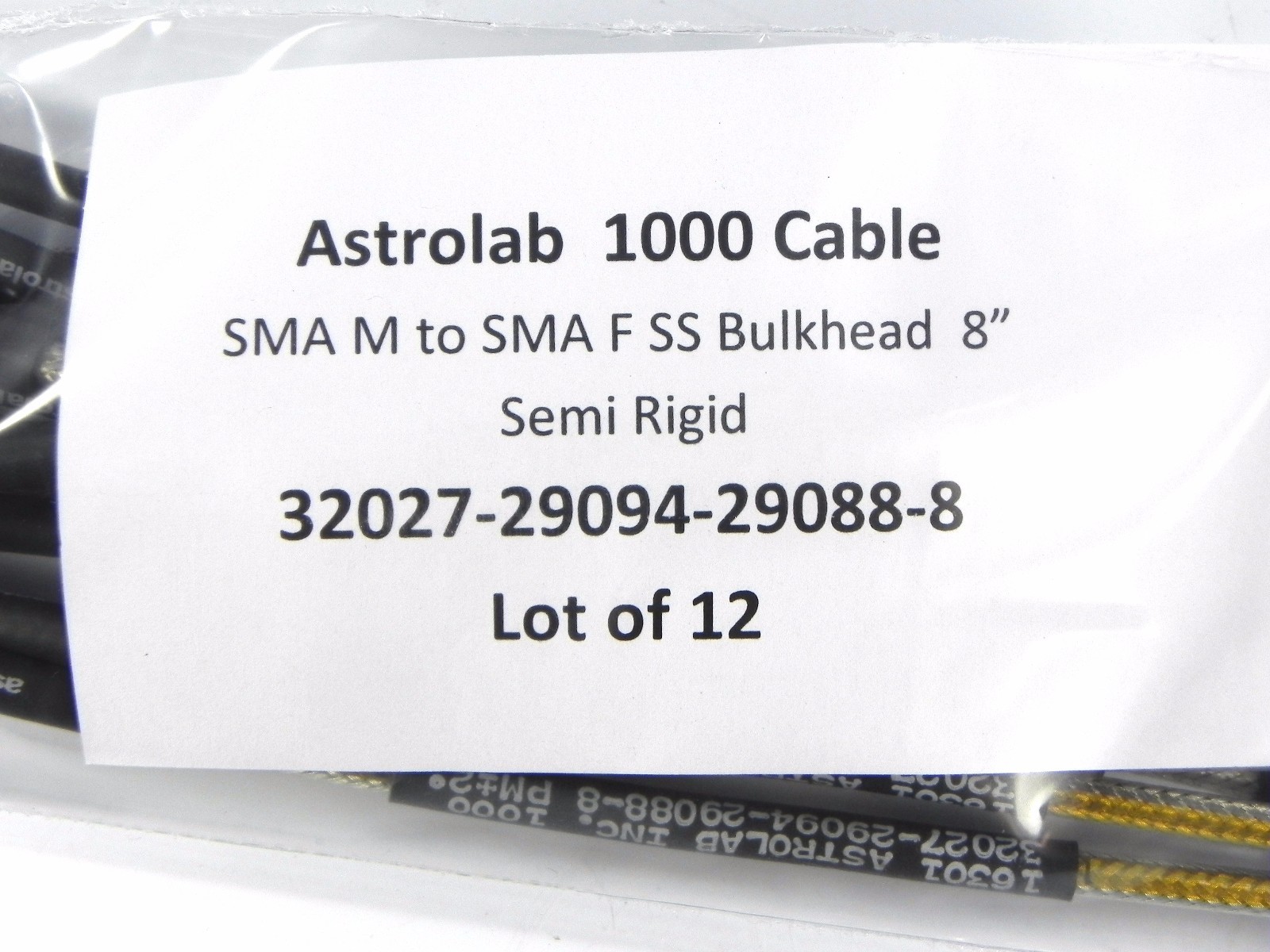 Astrolab 1000 Cable, SMA M to SMA F SS Bulkhead F 8″ Semi Rigid Lot of 12