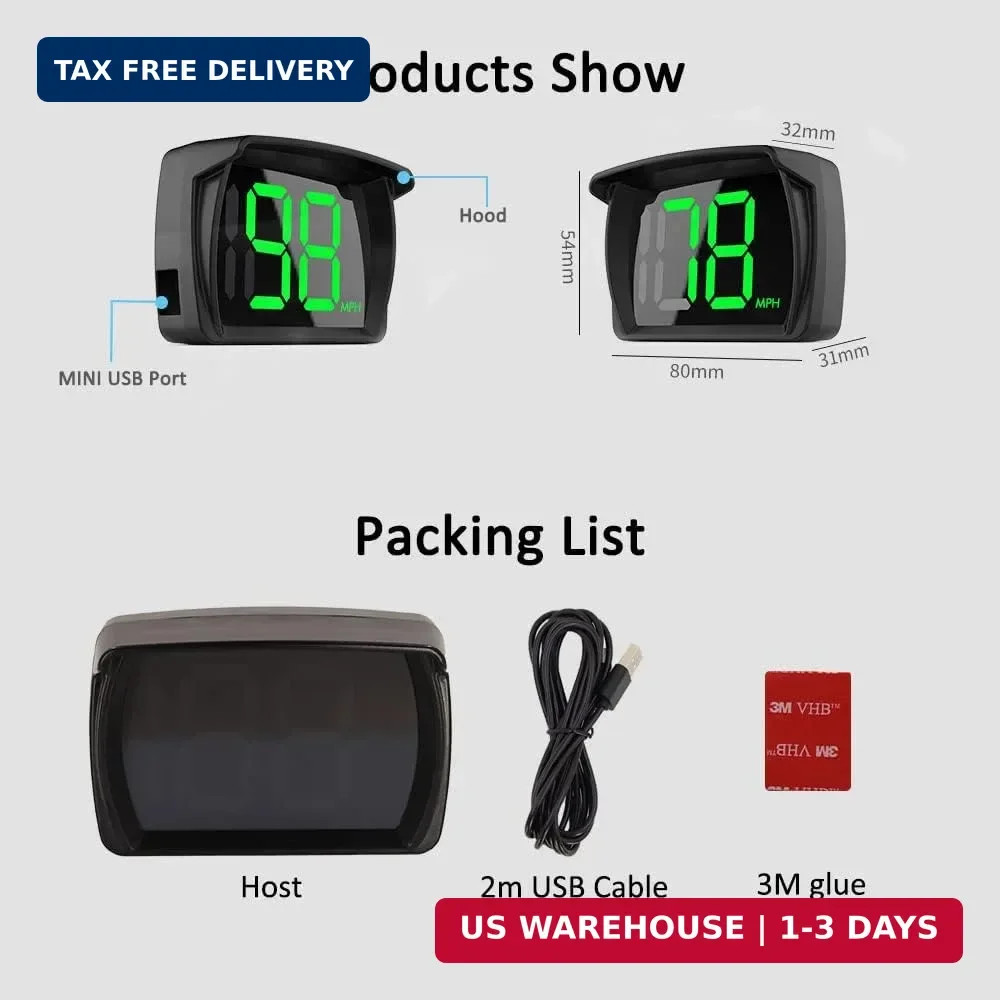 VJOYCAR New Speedometer HUD GPS Digital Speed Meter MPH Speedo Head Up Display f