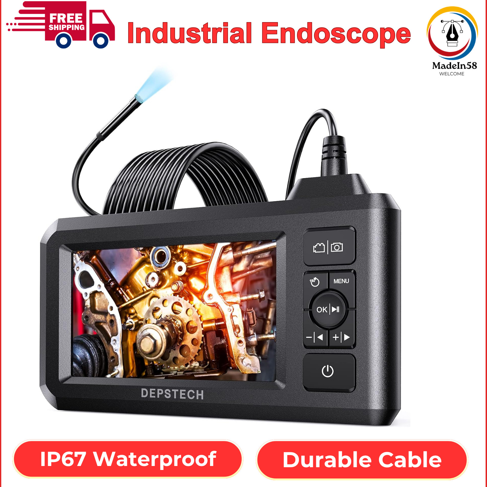DEPSTECH 5.5mm Industrial Endoscope, 1080P Digital Borescope Inspection Camera