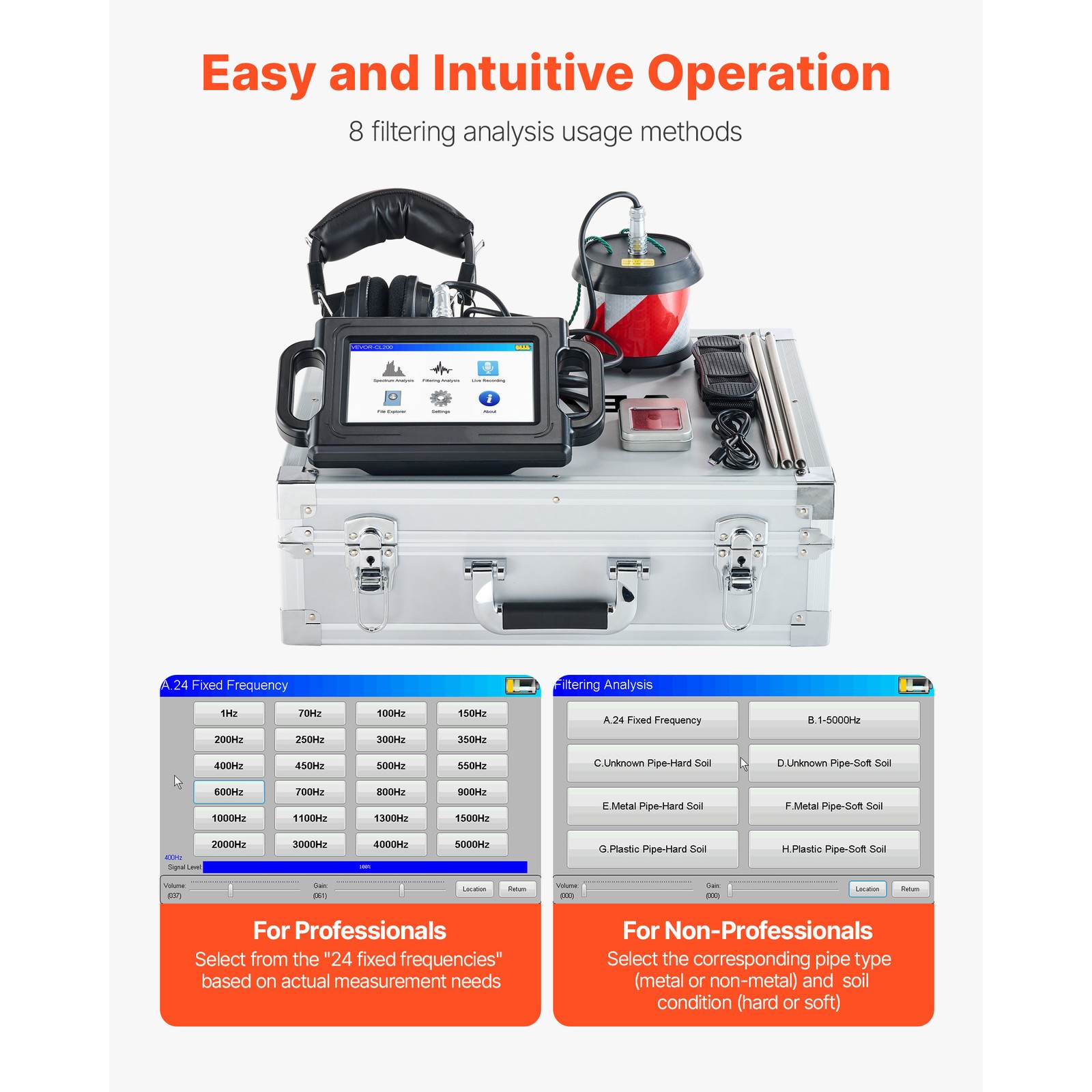 Uimoso Pipe Leak Detection Device 1Hz-5000Hz 7″ Touchscreen Locator