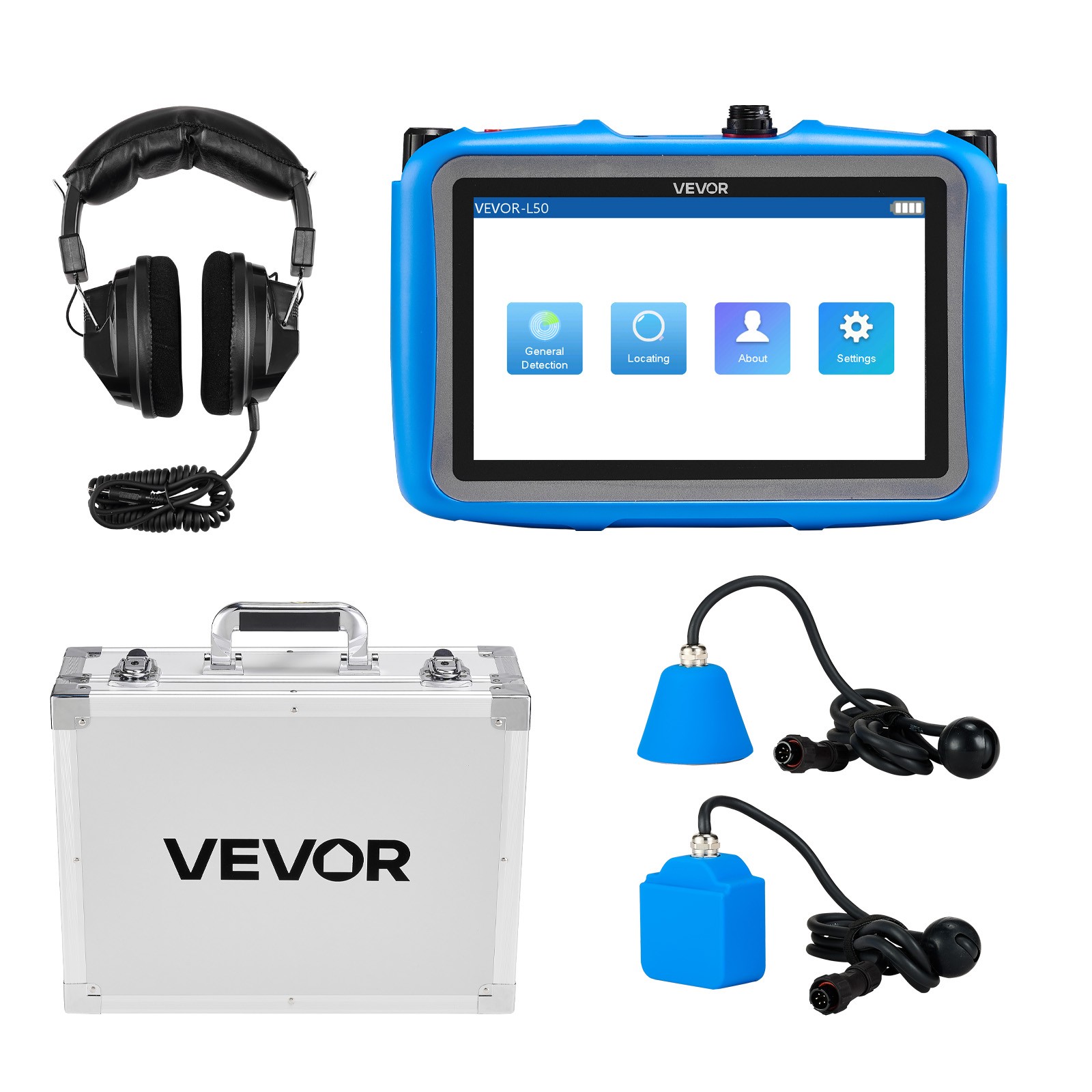 VEVOR Pipe Water Leak Detector for Indoors 1Hz-10000Hz 7″ Touchscreen 2 Sensors