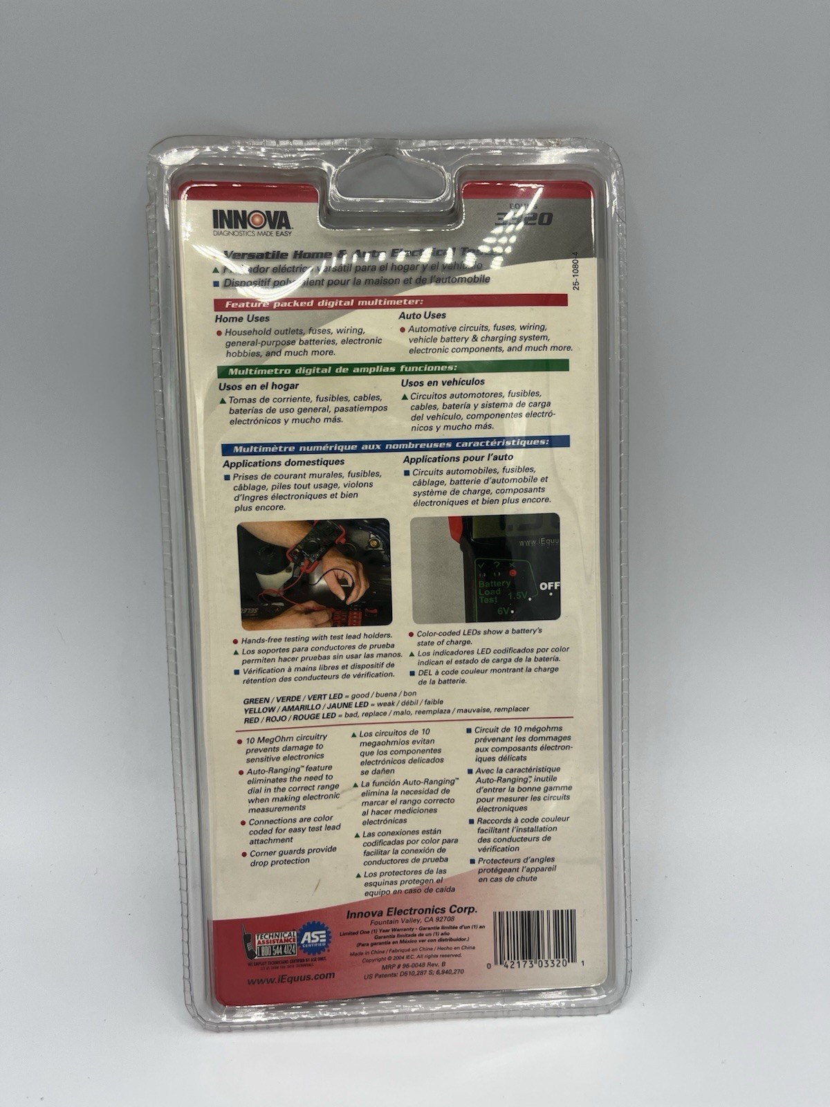 Innova 3320 Auto-Range Digital Multimeter (10 MegOhm)/UL, 9 Function