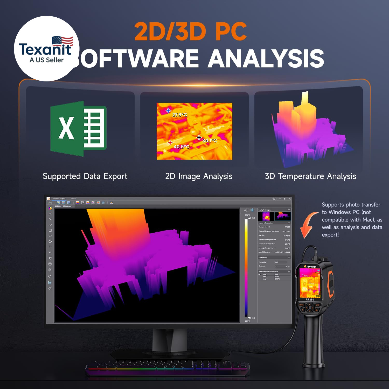 RT280 Thermal Imaging Camera, 320 X 240 2.8″ LCD Screen Thermal Camera, TISR Res