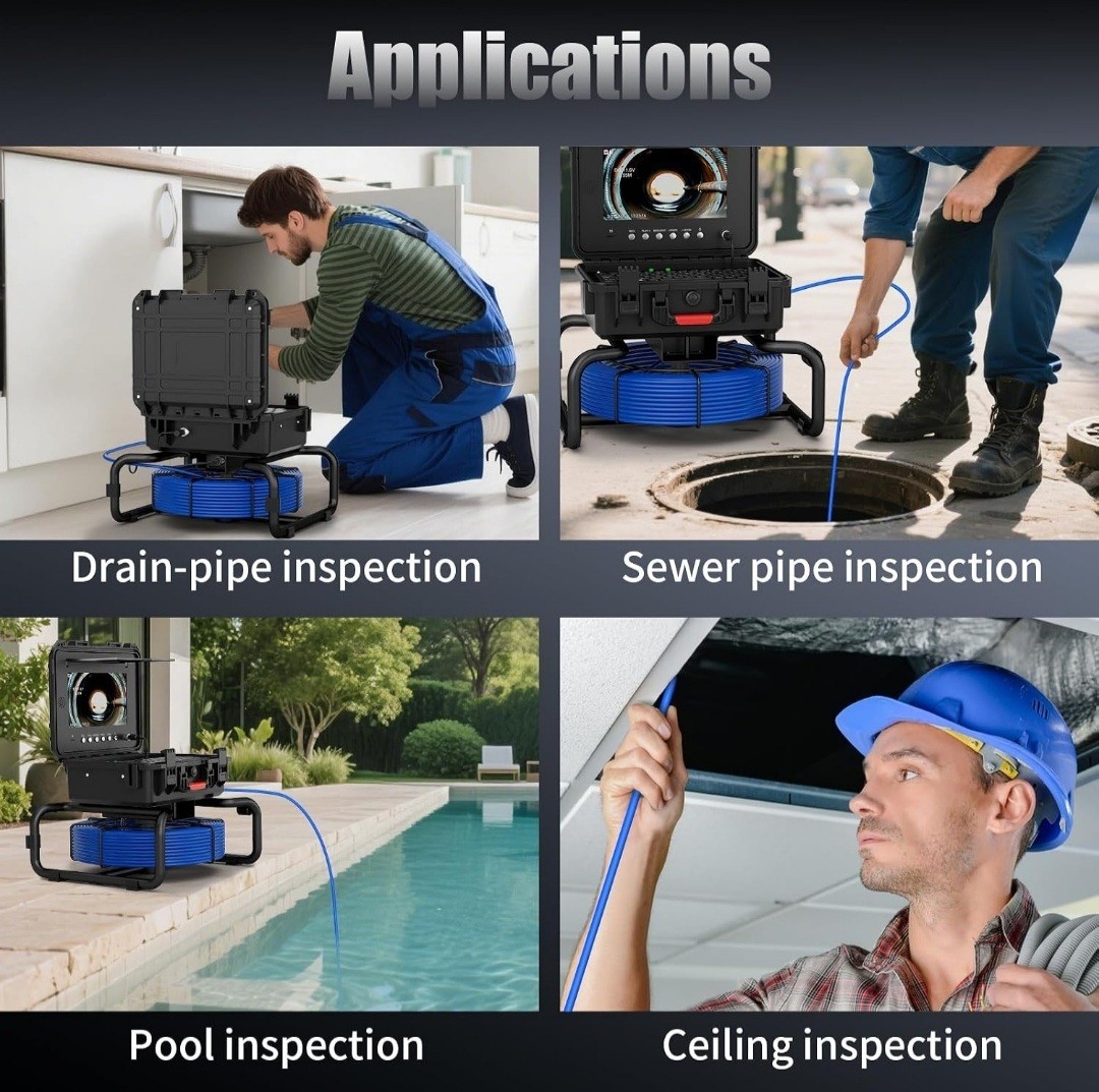 100ft/30M Sewer Camera DVR Pipe Inspection Camera W/Receiver Self-leveling 10in.
