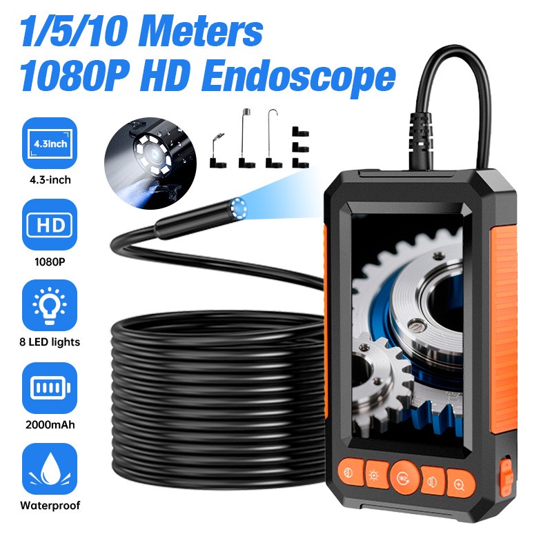 1080P HD Industrial Endoscope Borescope LCD 4.3inch 8mm Inspection Snake Camera