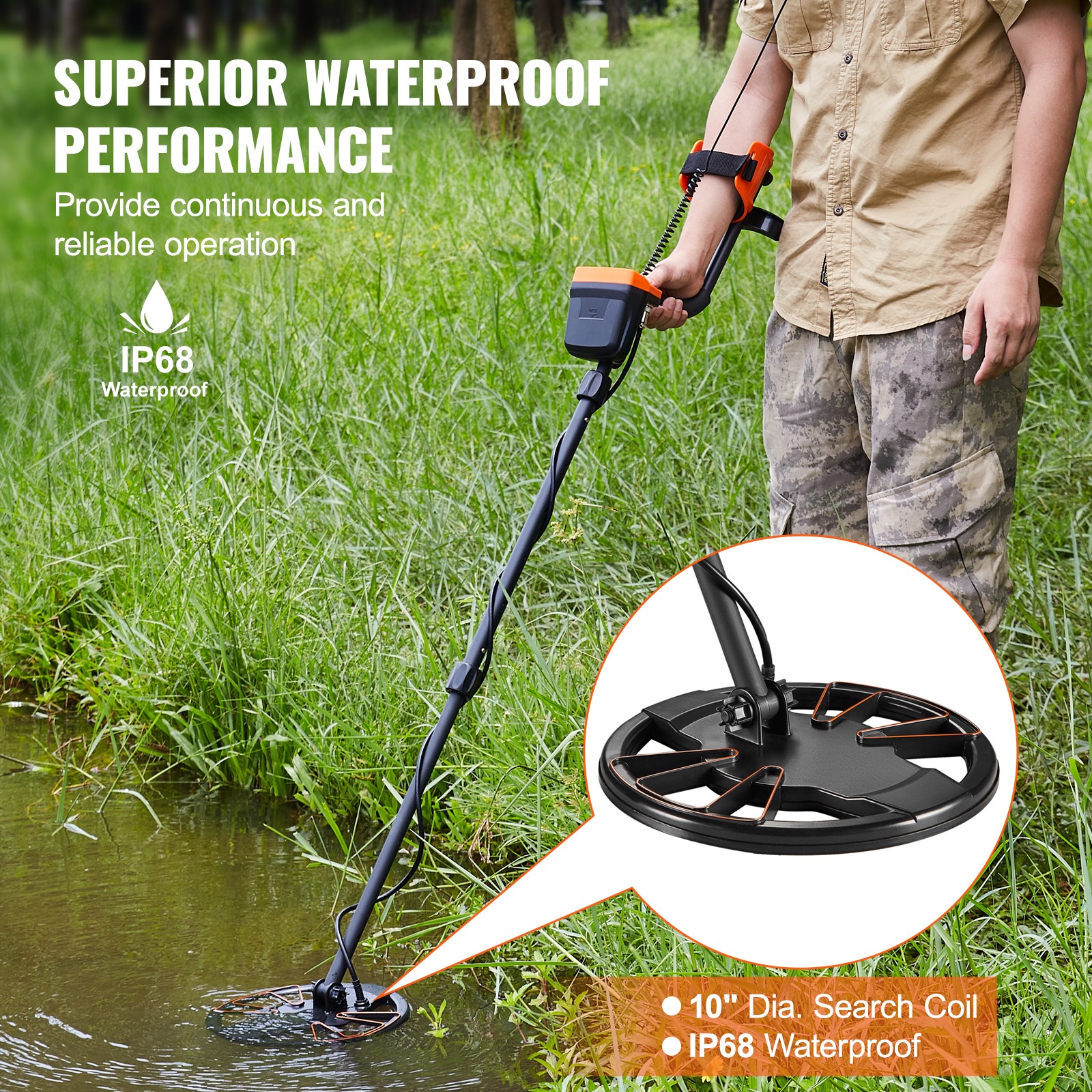 VEVOR Metal Detector for Adults Professional Gold Detector 10in IP68 Waterproof