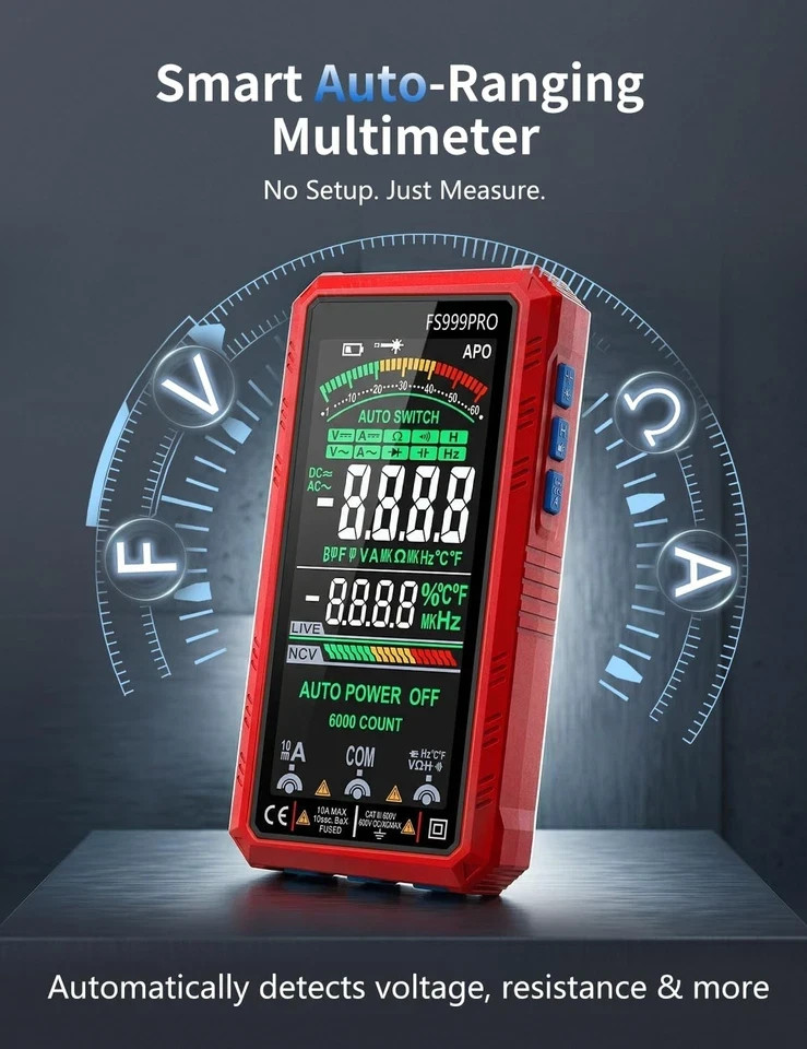 Digital Multimeter Tester Auto-Ranging TRMS 6000 Counts Voltmeter Smart Recharge