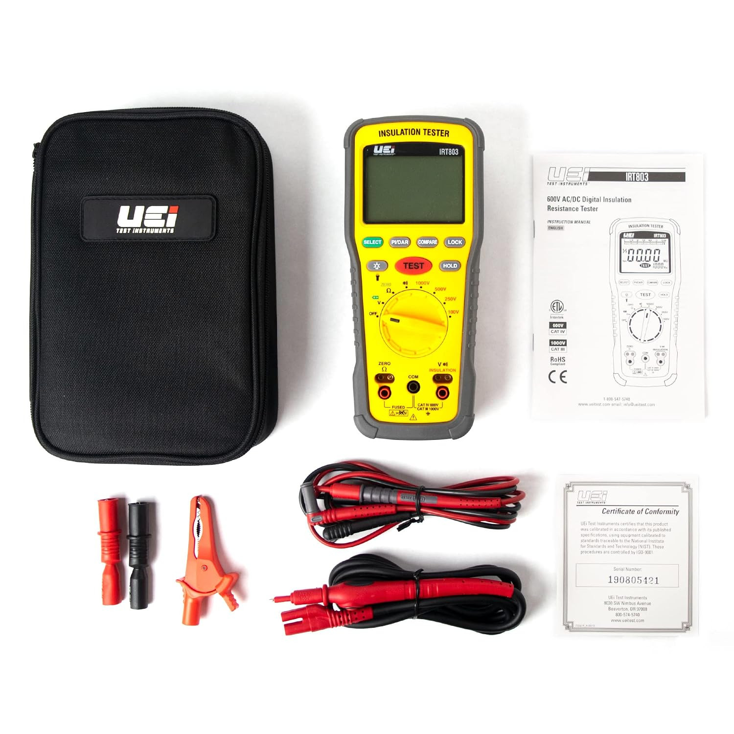 Uei IRT803 Insulation Resistance Tester 600V AC/DC, Megohmmeter Measures Insulat