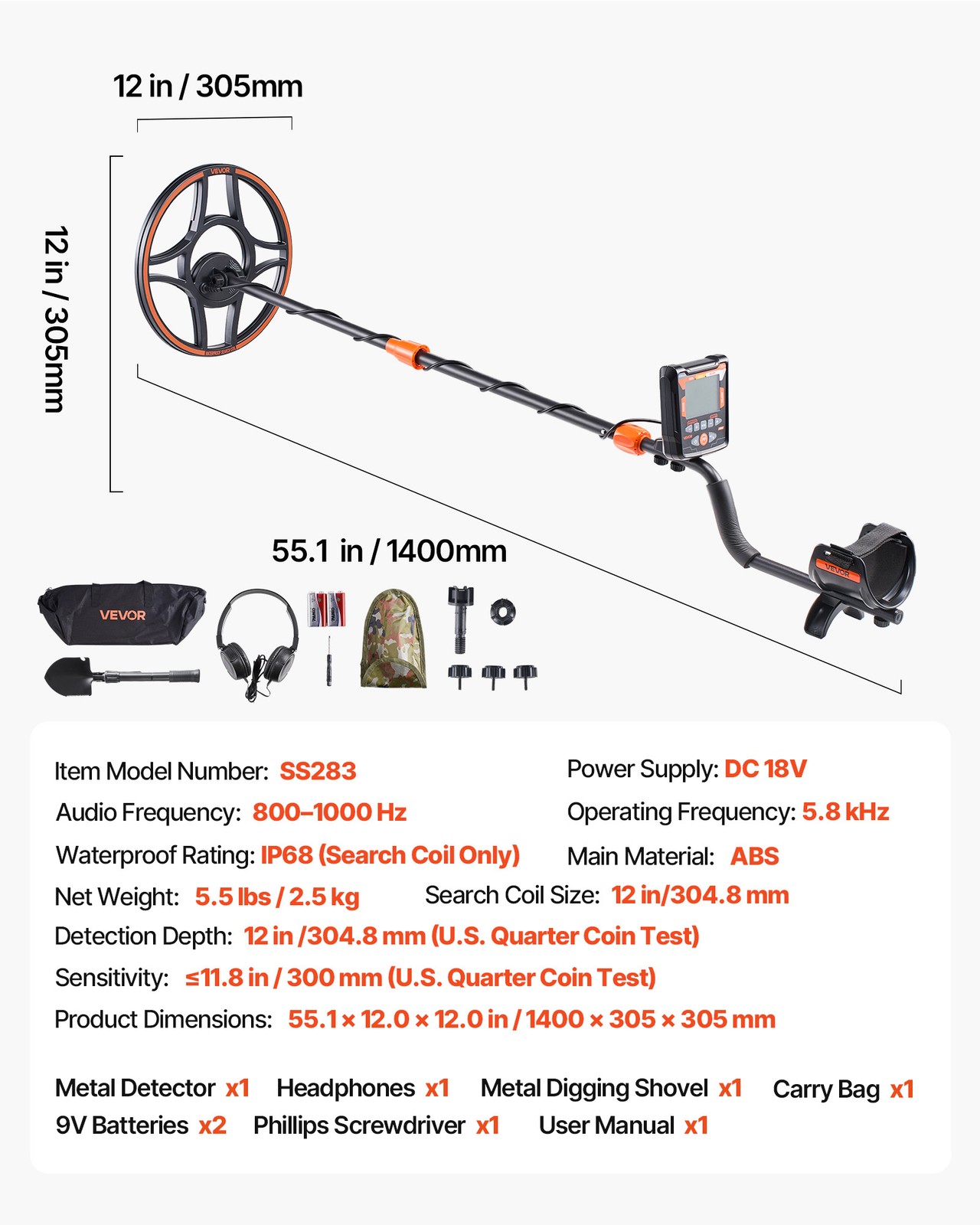 VEVOR Metal Detector for Adults 12″ Professional Gold Detector Waterproof Coil