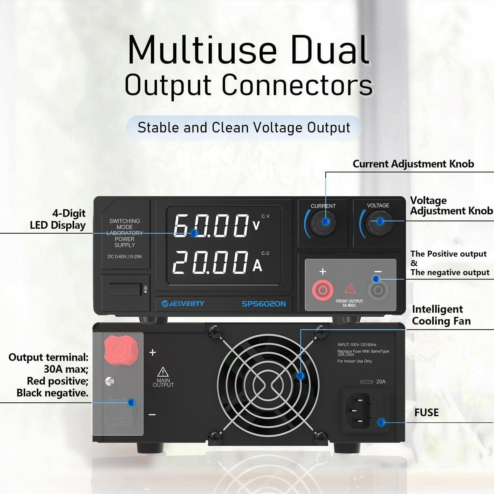 DC Power Supply Variable, 0-60V 0-20A 1200W Switching DC Regulated Bench Powe…