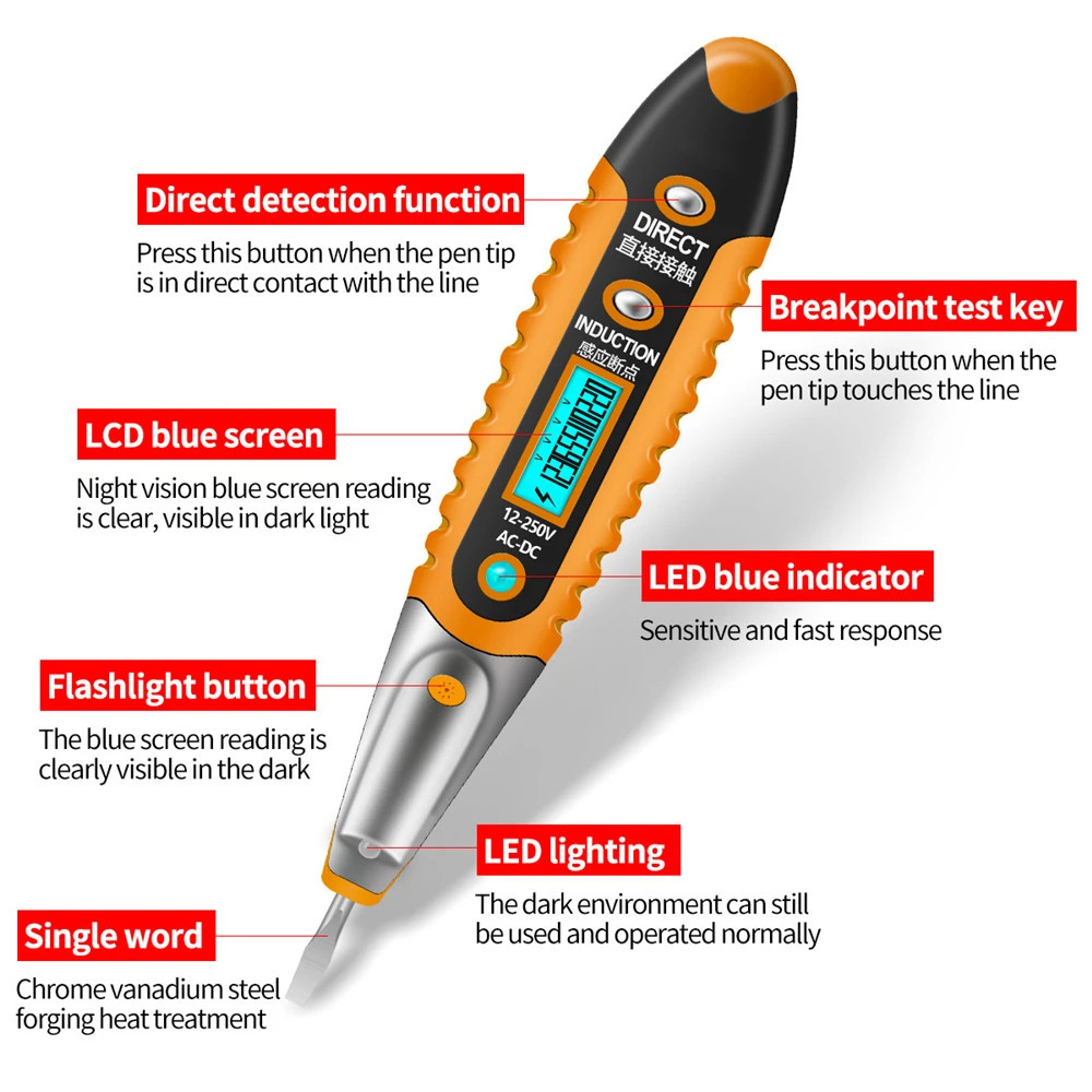 Voltage Electric Tester Volt Detector Test Pen AC DC Non-Contact Sensor 12-1000V