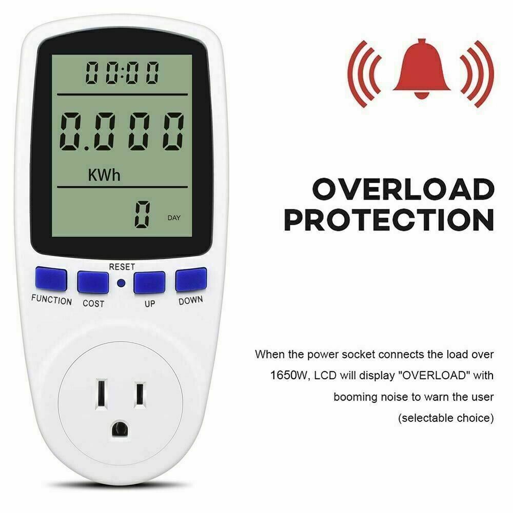 LCD Power Meter Plug Consumption Electricity Usage Energy Watt Amps Volt Monitor