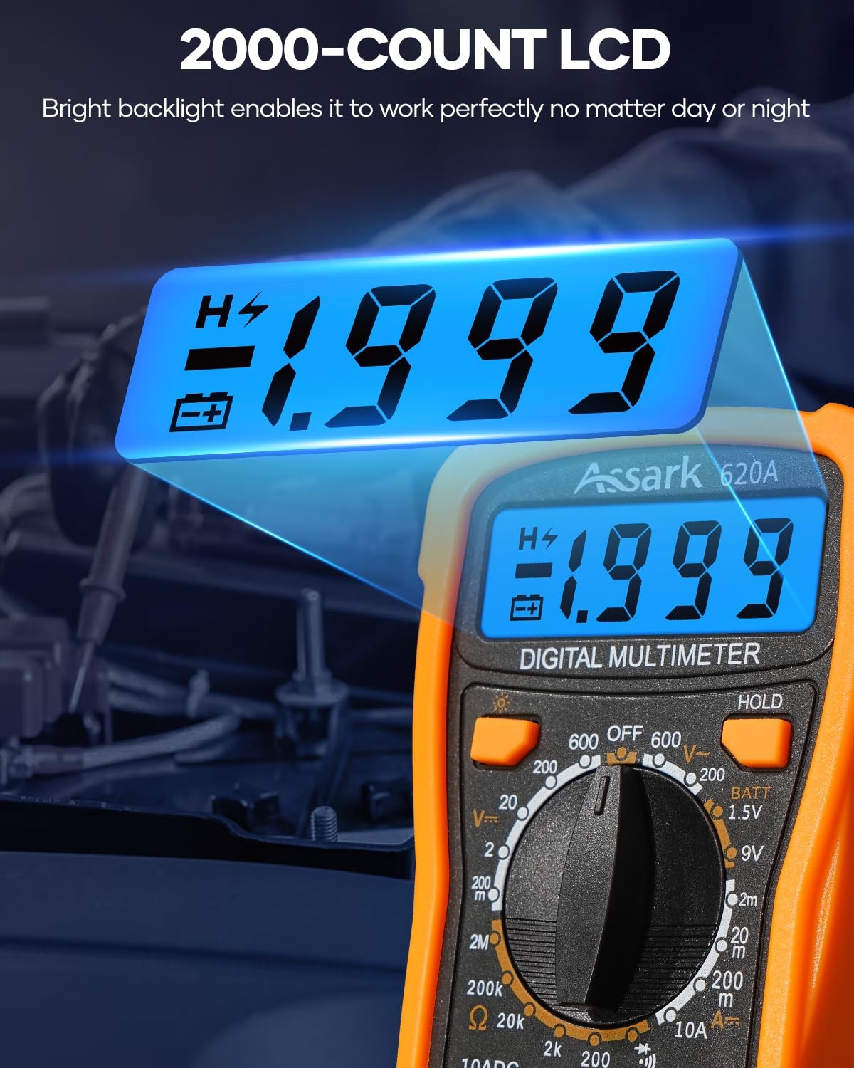 Digital Multimeter 2000 Counts AC DC Volt Current Tester LCD Data Hold