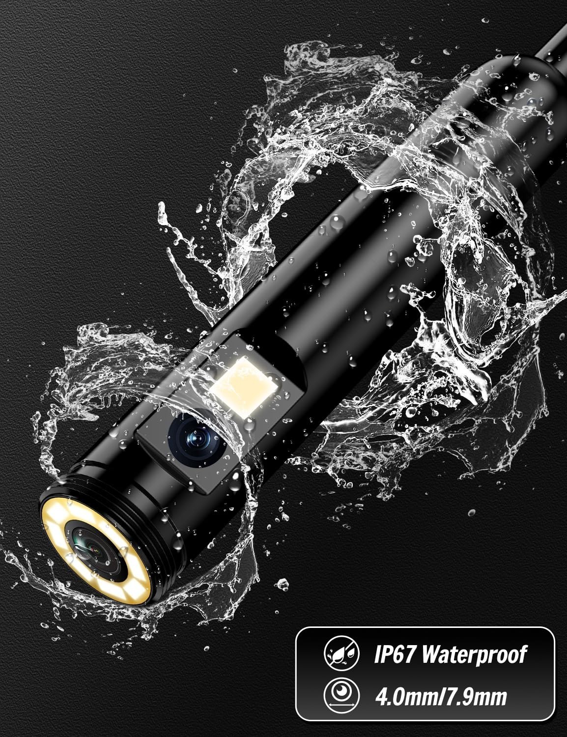 Dual Lens Endoscope Camera -1920P HD Borescope with 8 LED Lights for iOS/Android
