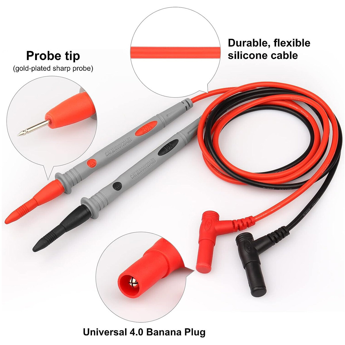 1000V 20A Soft Silicone Multimeter Test Leads for Digital Multimeters Voltmeters