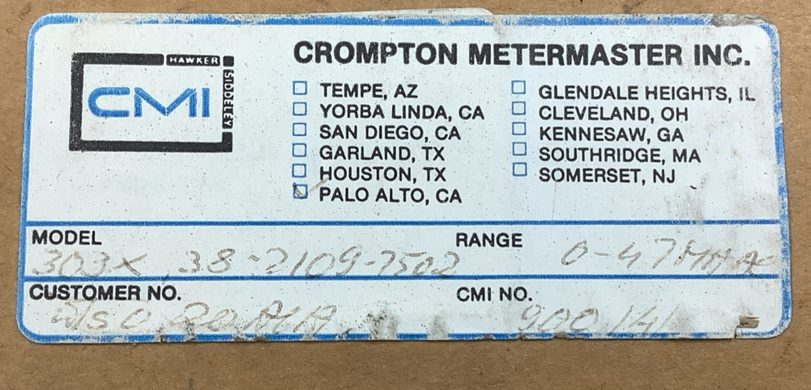 LFE API 38-2109-7502 Crompton Compack IV Controller 20A Ammeter (R7)