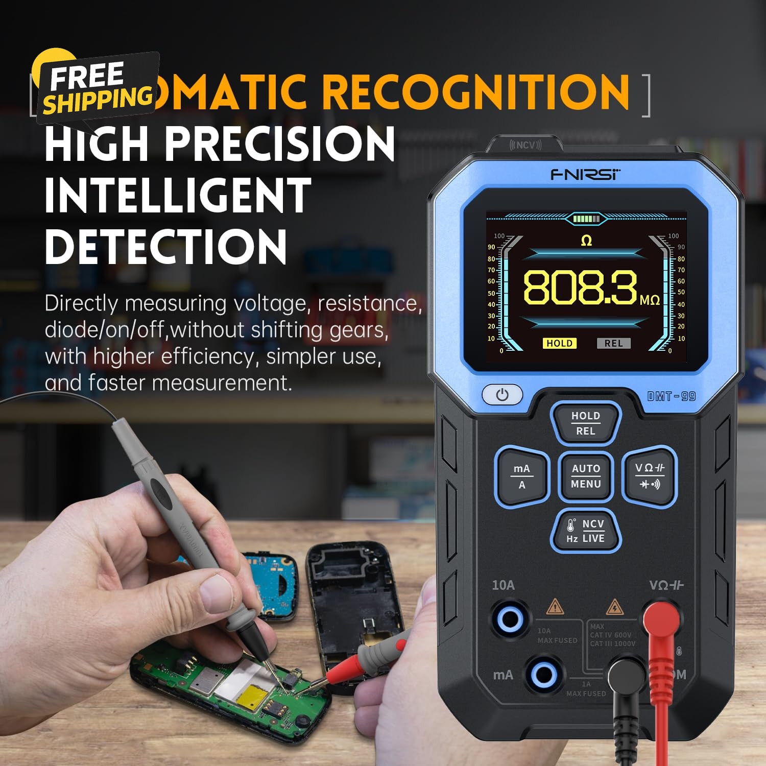 DMT-99 Digital Multimeter 9999 Counts TRMS Auto Ranging NCV Rechargeable Meter