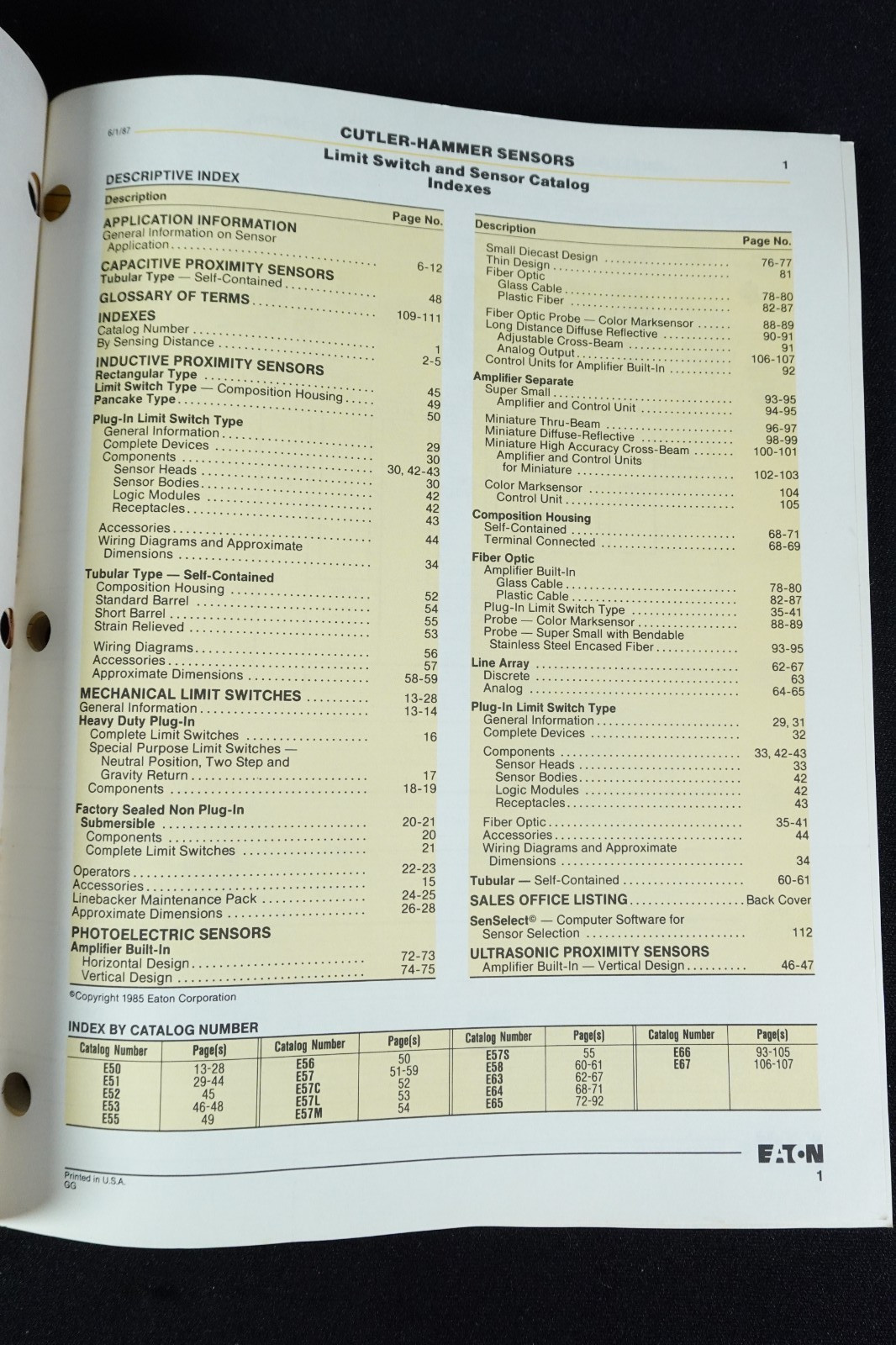 Cuttler-Hammer Sensor/Limit Switch Catalog 1985 Vintage Eaton Corp