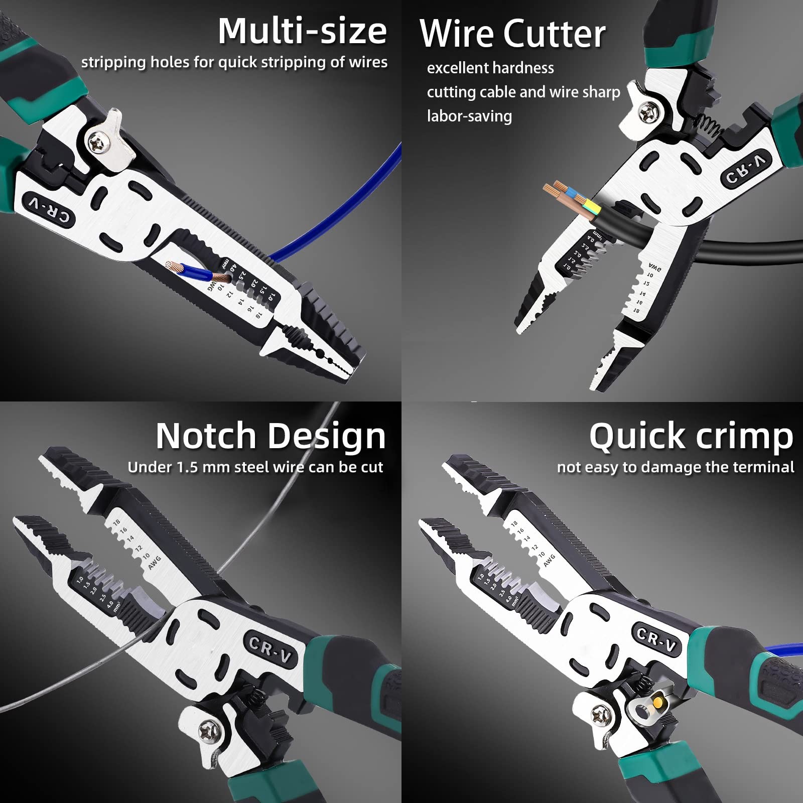 10-in-1 Wire Stripper and Cutter Tool Professional Electrical Pliers Green