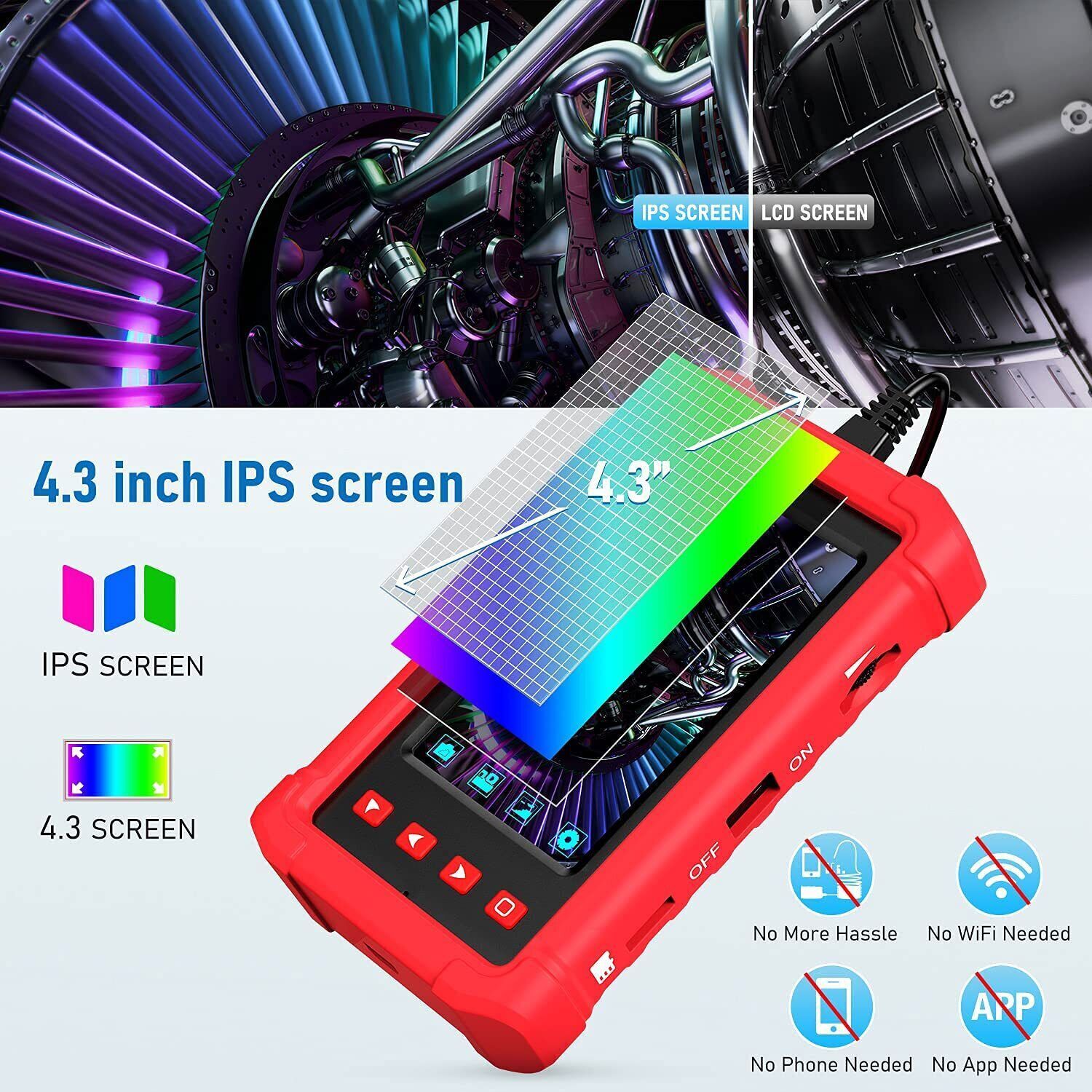 3.5m 1080P HD 3.9MM 4.3″ Screen Industrial Endoscope Borescope Inspection Camera