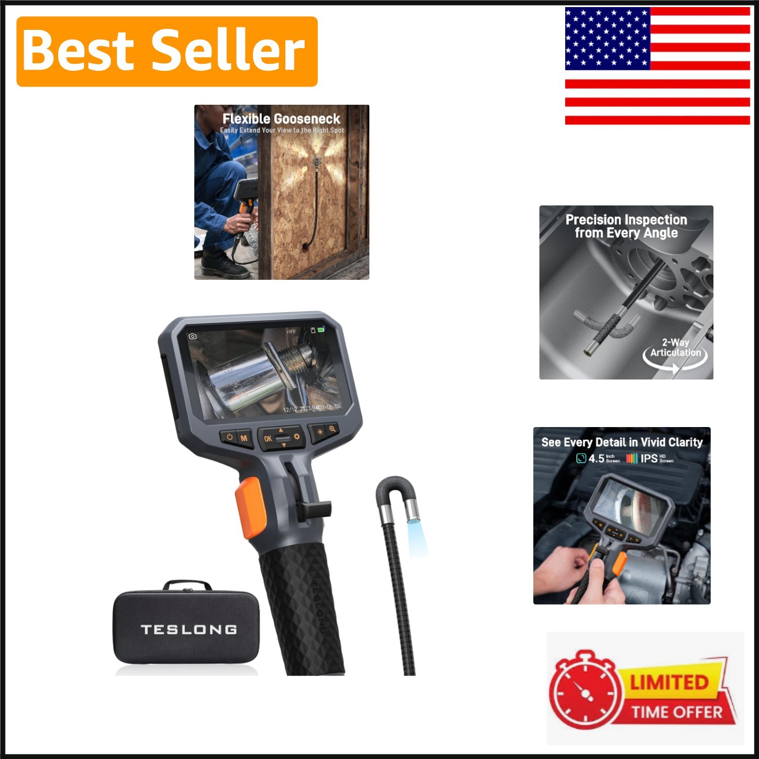 Compact Articulating Inspection Camera with Ergonomic Control & 32GB Storage