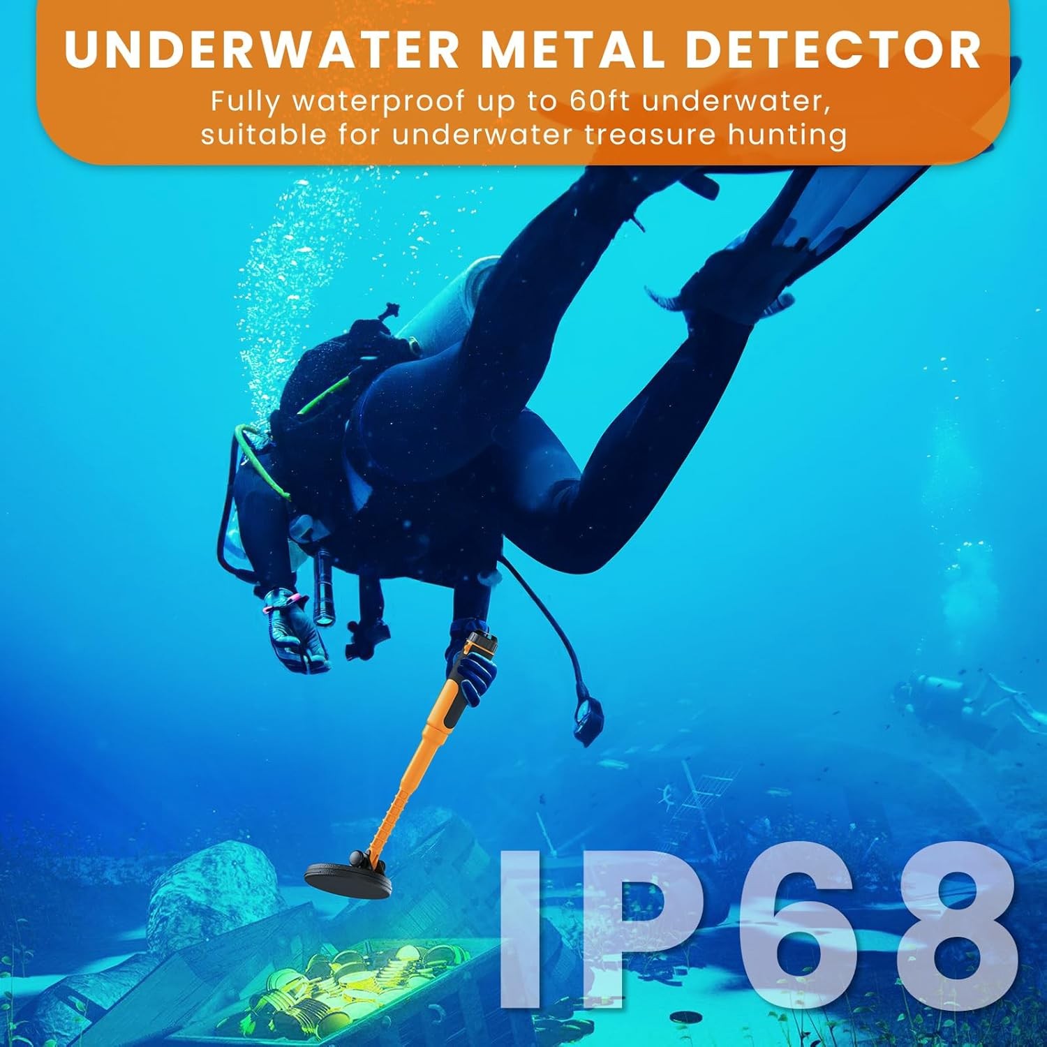 Professional Underwater Metal Detector with IP68 Waterproof Rating, 1600Mah Rech