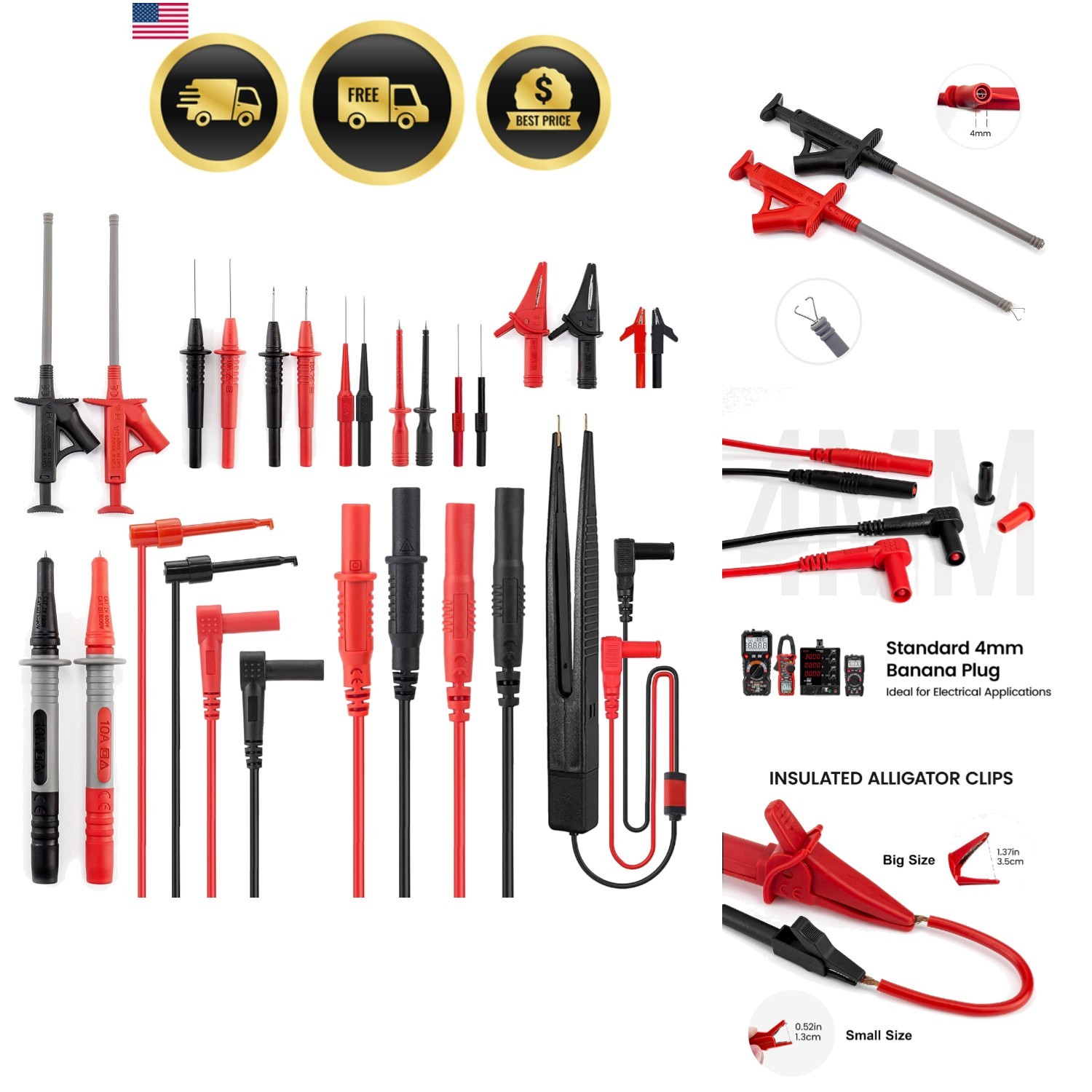 23PCS Multimeter Leads Kit with Replaceable Precision Probes Set and Alligat…