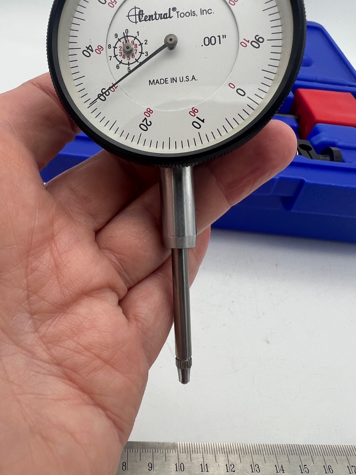 CENTRAL TOOLS 6410 1″ Range Dial Indicator Set Magnetic Base .001″ w/ Case USA