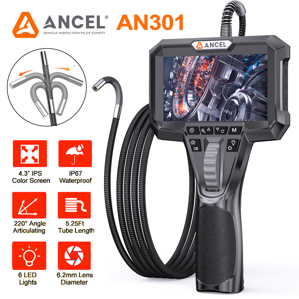 ANCEL 220° Articulating Endoscope Inspection Camera 4.3 Inch HD Borescope 6.2mm