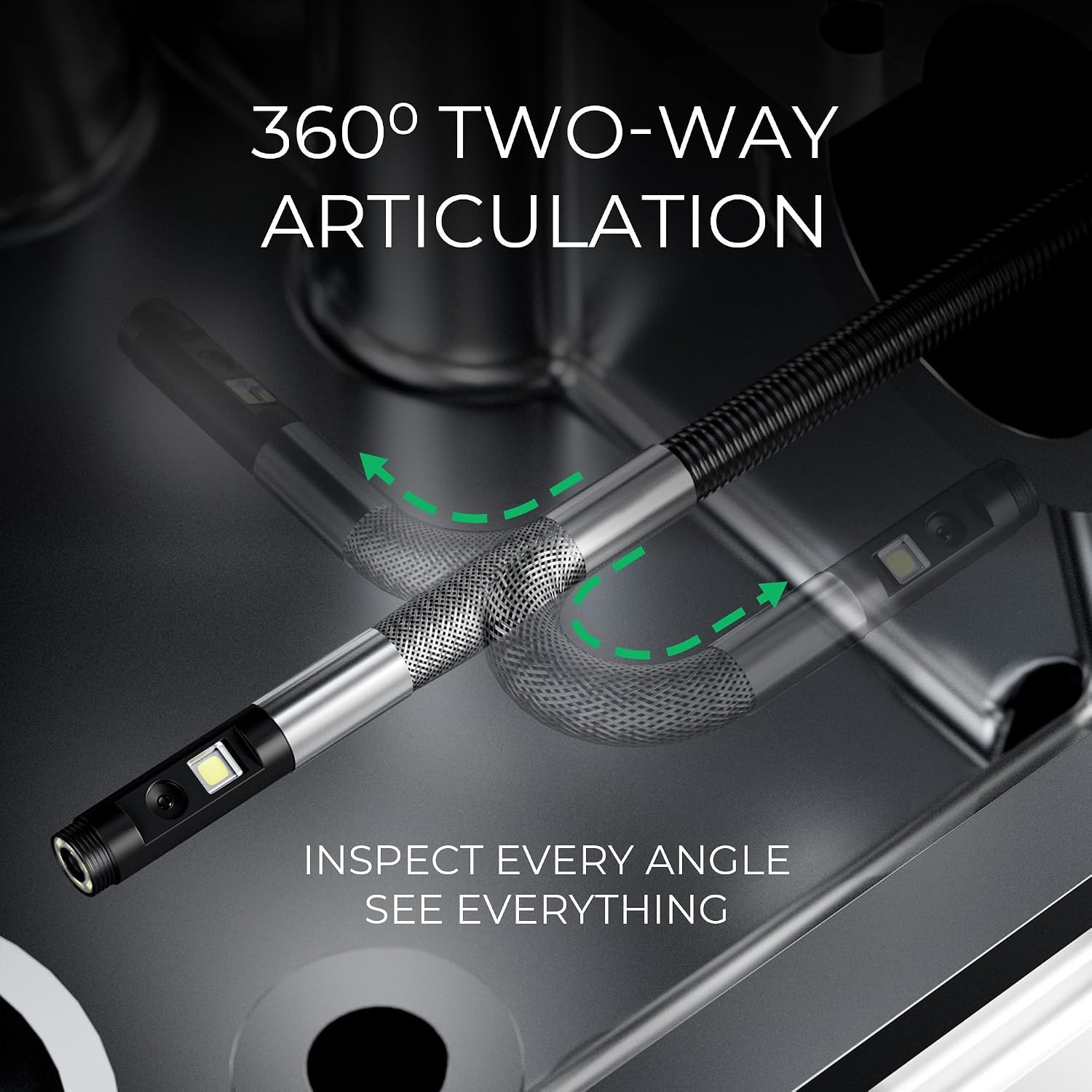 Articulating Dual Lens Borescope Inspection Camera Light