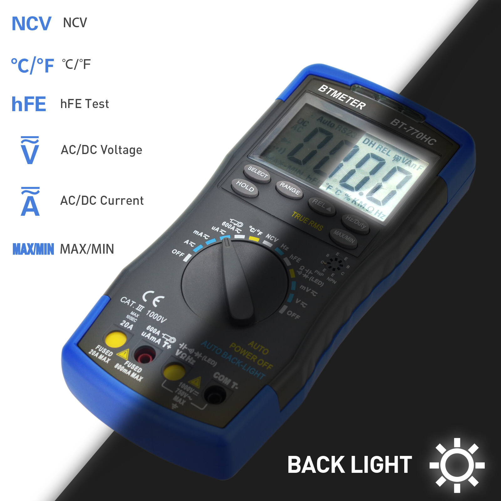 Digital Multimeter Voltmeter TRMS 6000 Count AC/DC NCV 750V/1000V 20A Ohm Tester