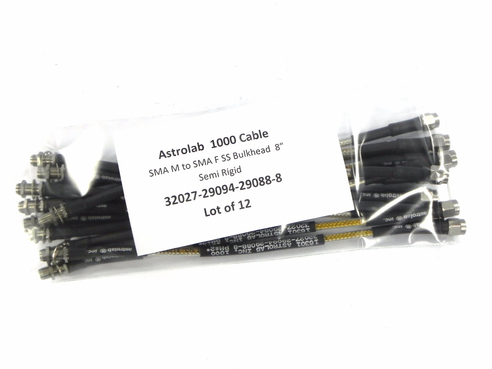 Astrolab 1000 Cable, SMA M to SMA F SS Bulkhead F 8″ Semi Rigid Lot of 12