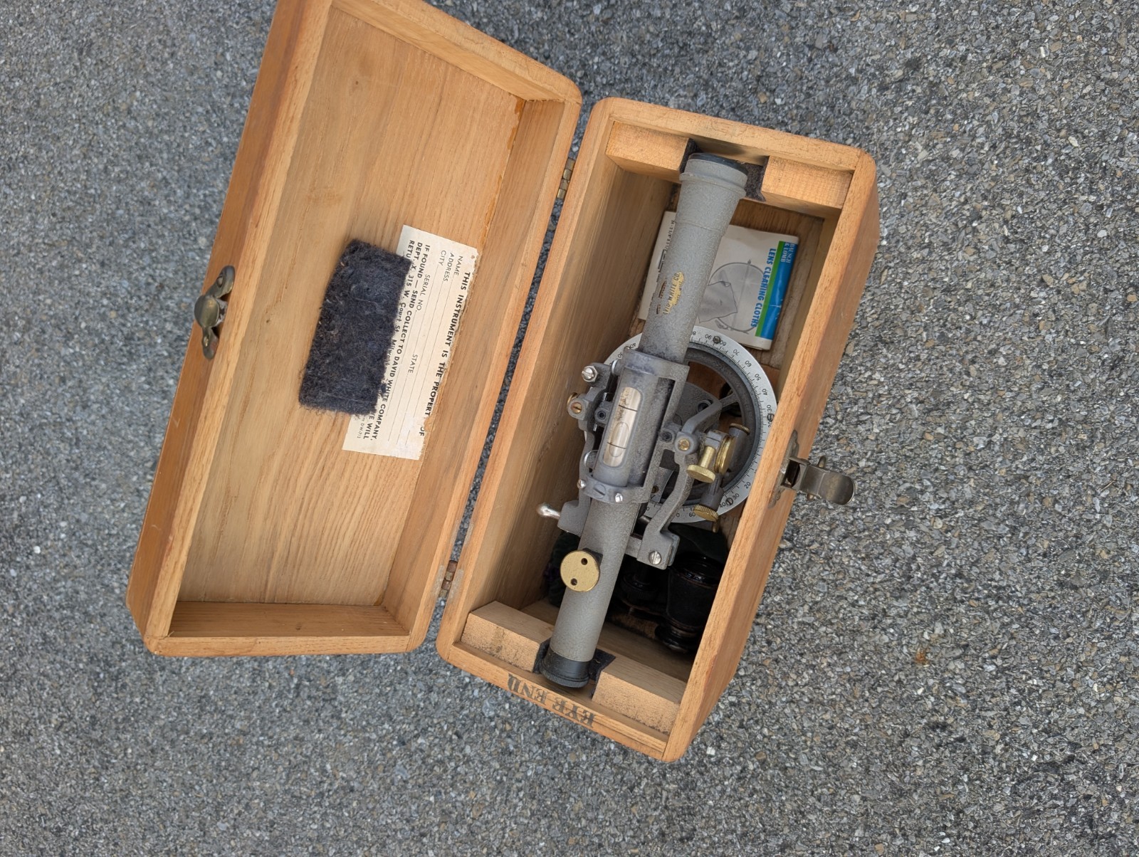 Vintage DAVID WHITE Surveyor Transit Level With Case Tripod Antique Brass