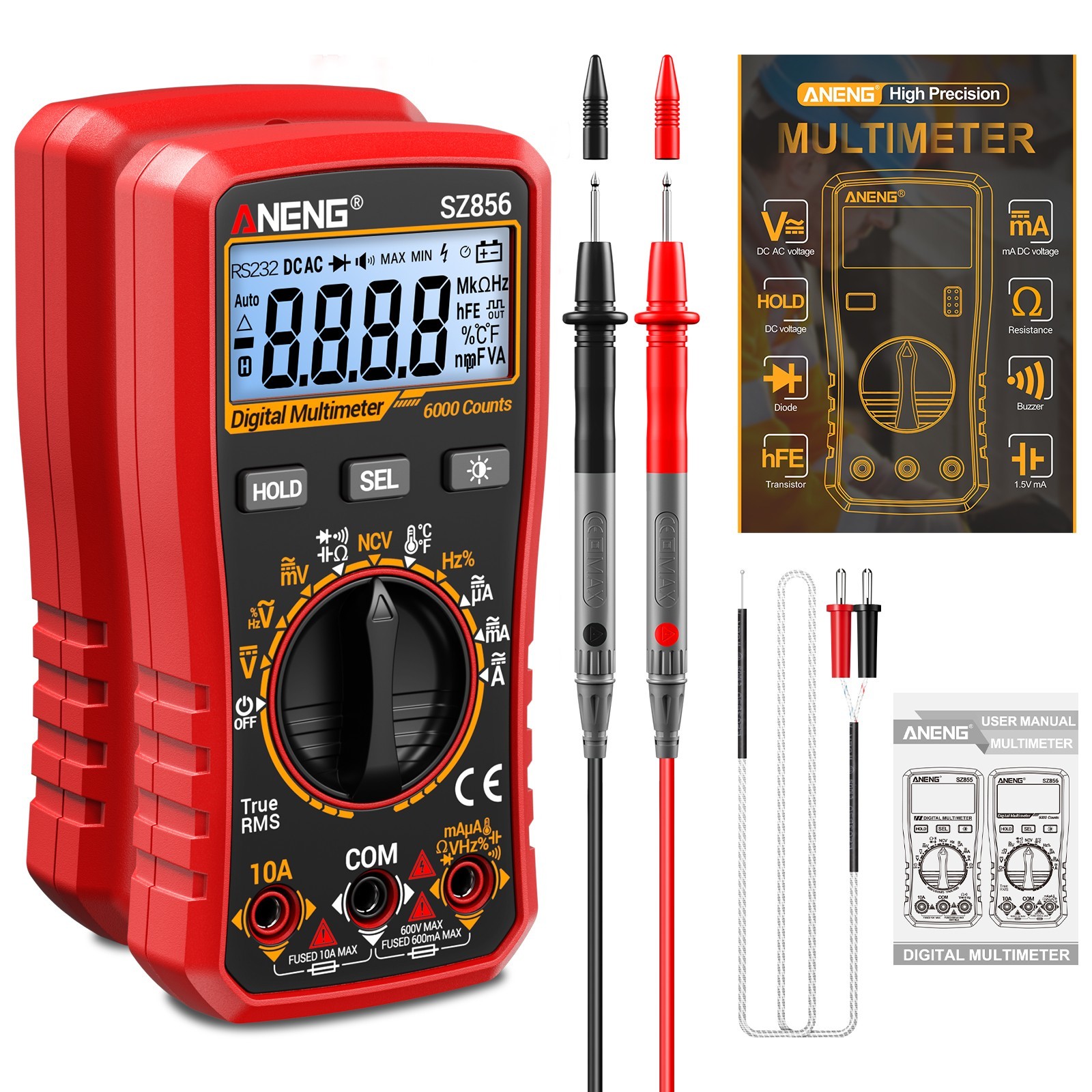 ANENG SZ856 True RMS Digital Multimeter 6000 Counts AC DC Voltage Amp Ohm Tester
