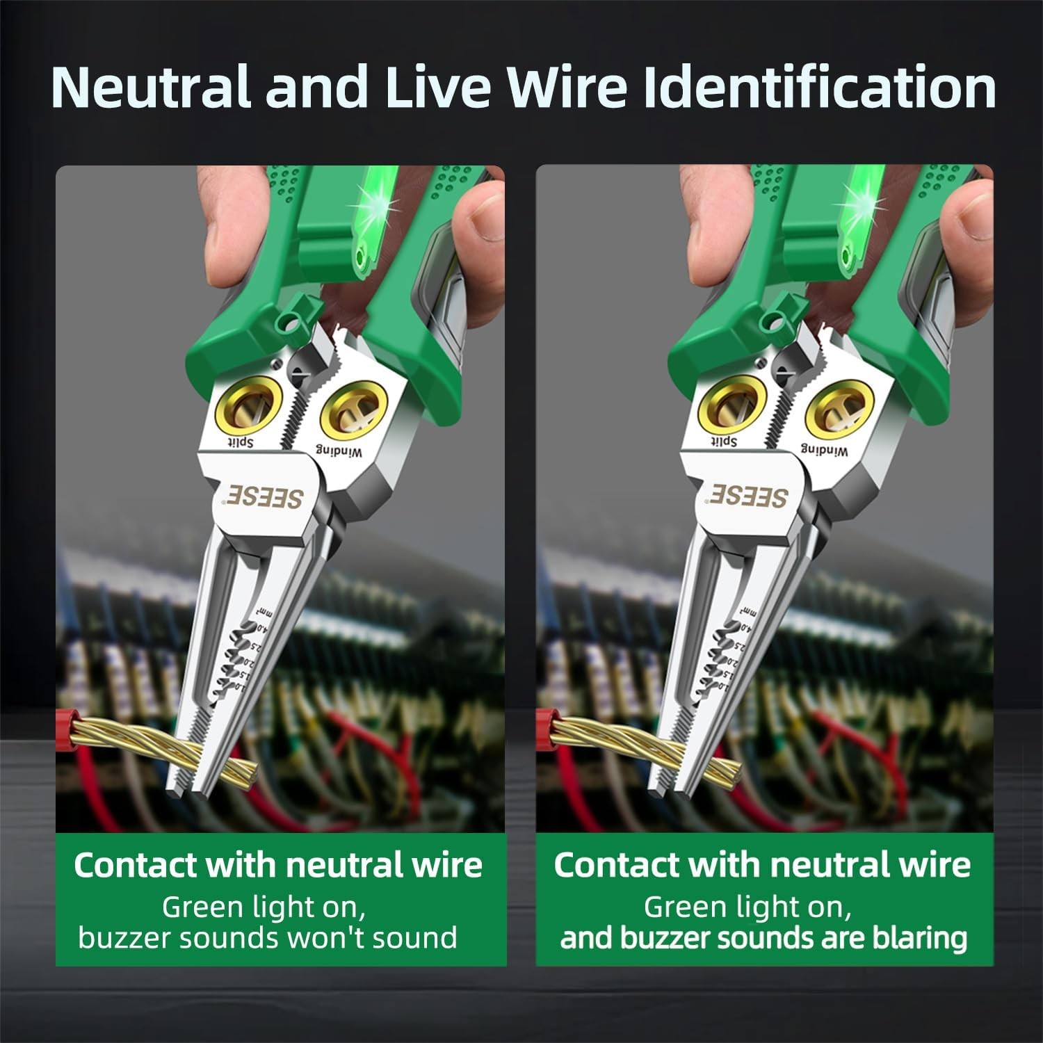 8-in-1 Wire Stripper for Electrician: Needle Nose Pliers with Voltage Green