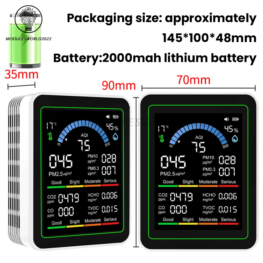 10-in-1 Air Quality Detector PM2.5 PM10 PM HCHO TVOC CO CO2 Formaldehyde Monitor