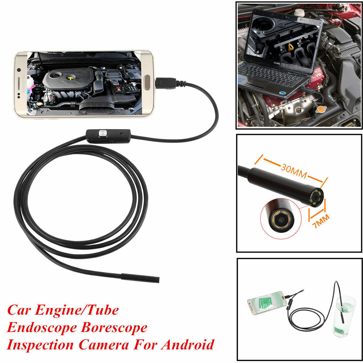 6LED USB Snake Endoscope Borescope HD Inspection Camera Scope for Android Type C