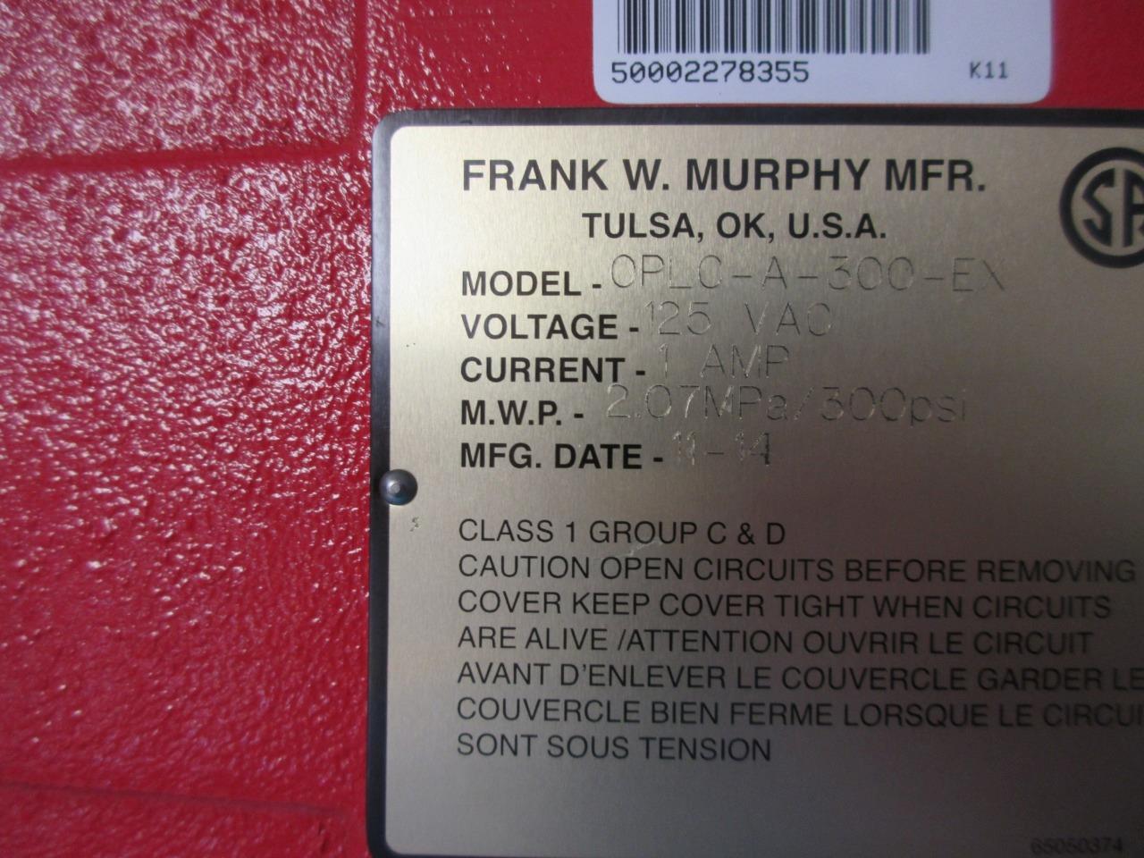 MURPHY EXPLOSION-PROOF PRESSURE SWITCHGAUGE OPLC-A-300-EX 125V 1A 300PSI/2.07MPA