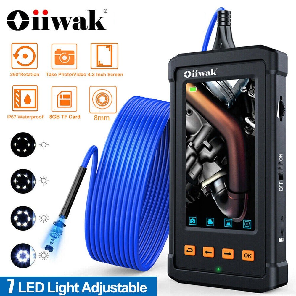 Oiiwak Endoscope – 8mm borescope camera, 4.3″ 1080p Screen, 1080P HD Video