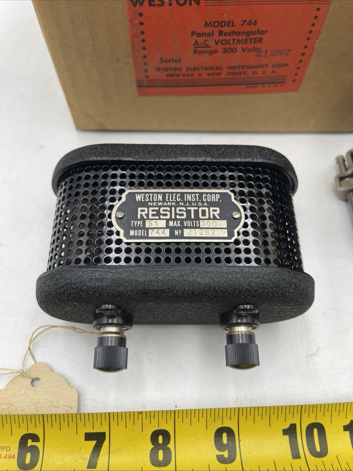 Antique Weston Model 744 Panel Rectangular A-C Voltmeter Range 300 Volts-21282!!
