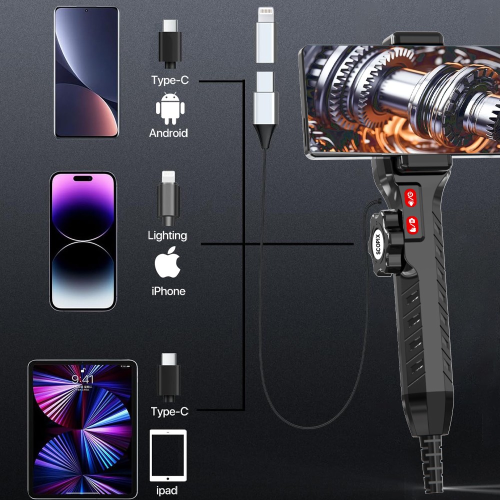 DEALS 2026 2-Way 360° Inspection Camera Articulating Borescope Phones Semi Rigid