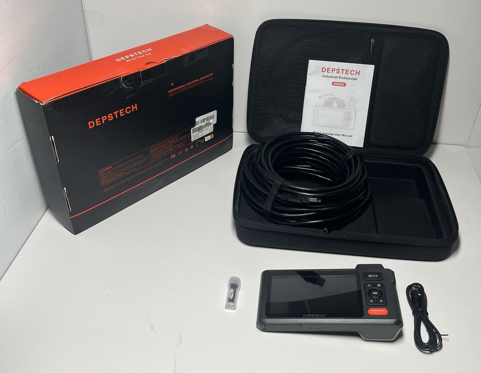 DEPSTECH 1080P Dual Lens Endoscope 7.9mm 50FT Sewer Inspection Camera with Case.