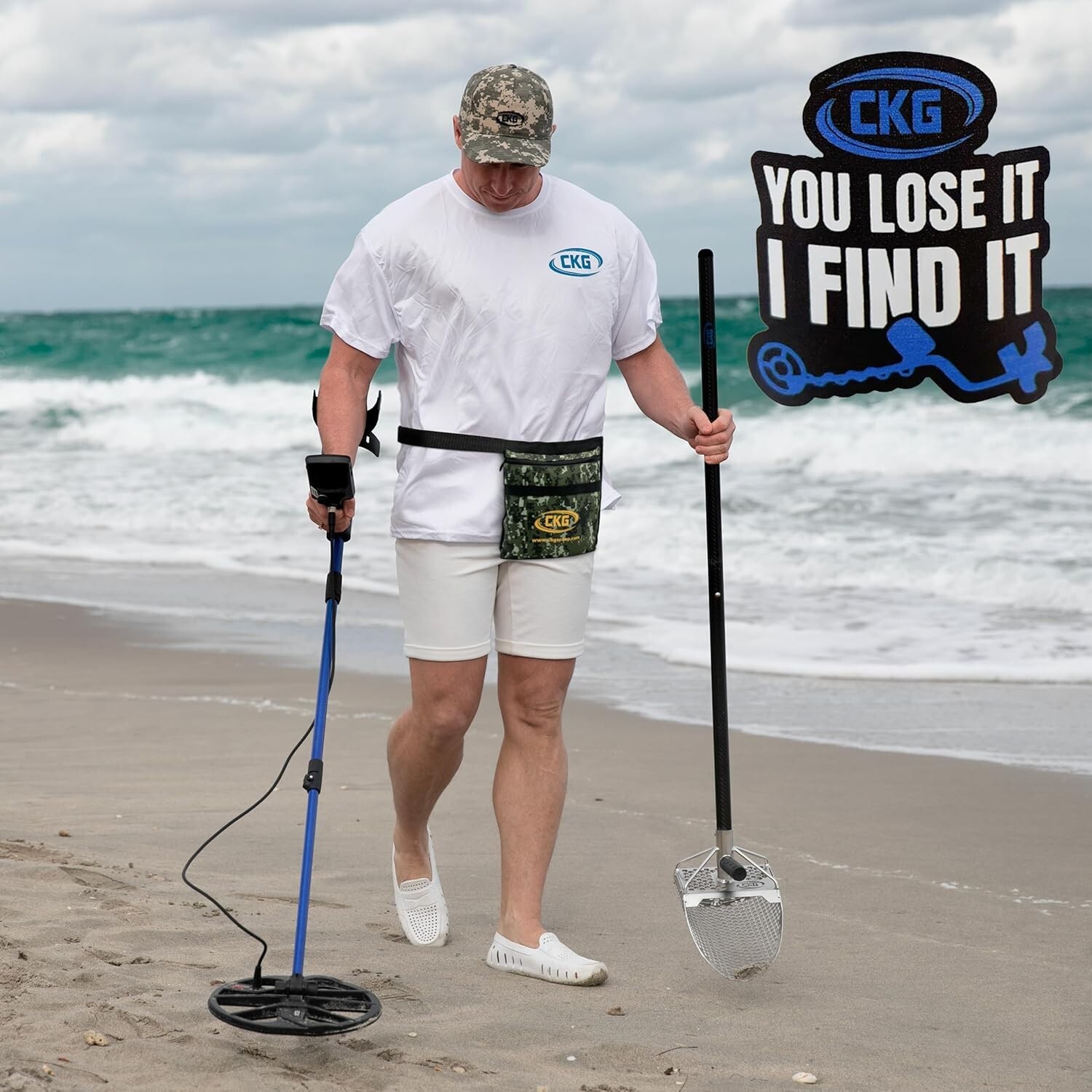 CKG Sand Scoop for Metal Detecting Carbon Handle Pole Shovel Scooper Shelling