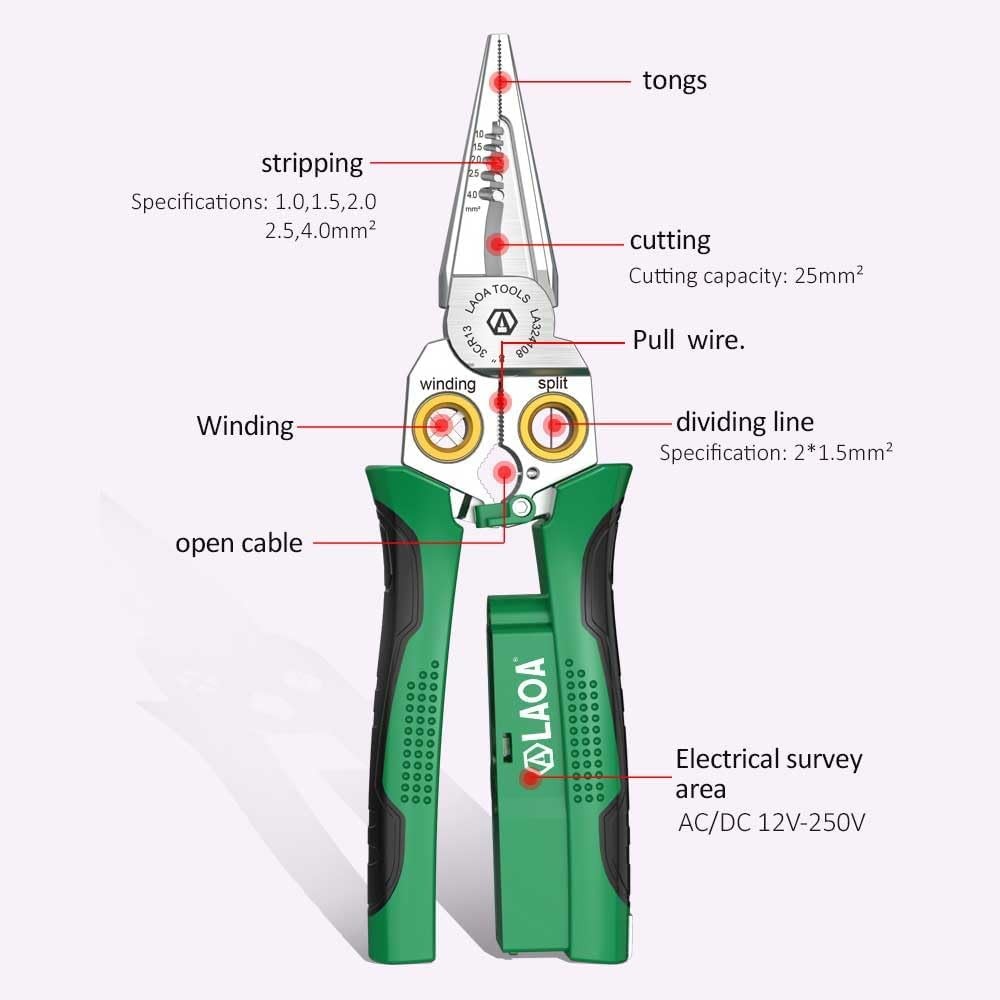 LAOA 8 in 1 Wire Stripper with Voltage Tester, Alarm & Flash Green