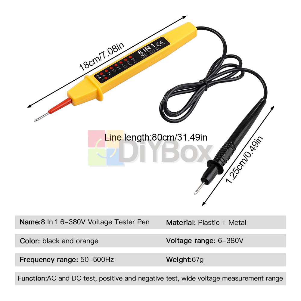 8-In-1 Tester Voltage AC DC 6-380V Auto Electrical Pen Detector With LED Light