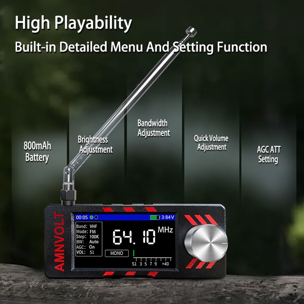 1.9 Inch Screen Full-band Radio 1W Built-in Speaker 3.5mm Audio Interface