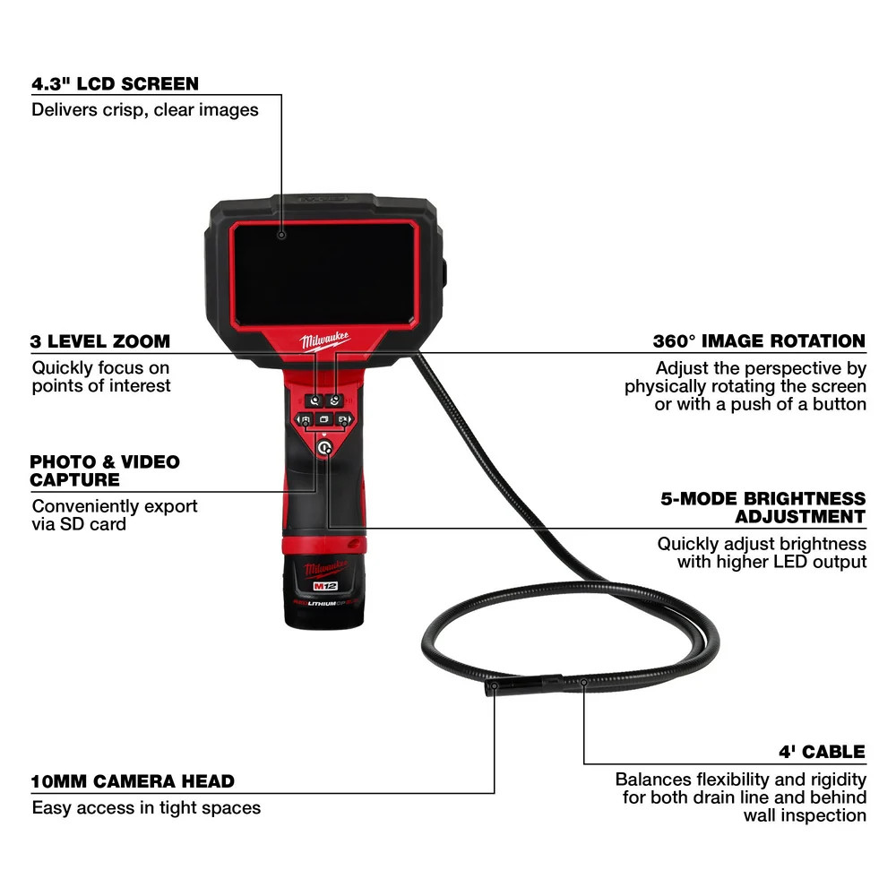 Milwaukee 2323-21 M12 12V 360 Cordless M-Spector 4′ Inspection Camera
