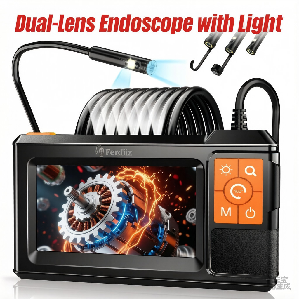 Dual-Lens Endoscope with Light,1920P HD with 8 LED Lights16.4ft Semi-Rigid Cable