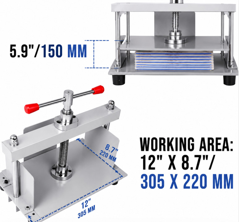 Manual Paper Press Machine 12×8.6 in for A4 Paper 10cm Thickness Steel Frame Pap