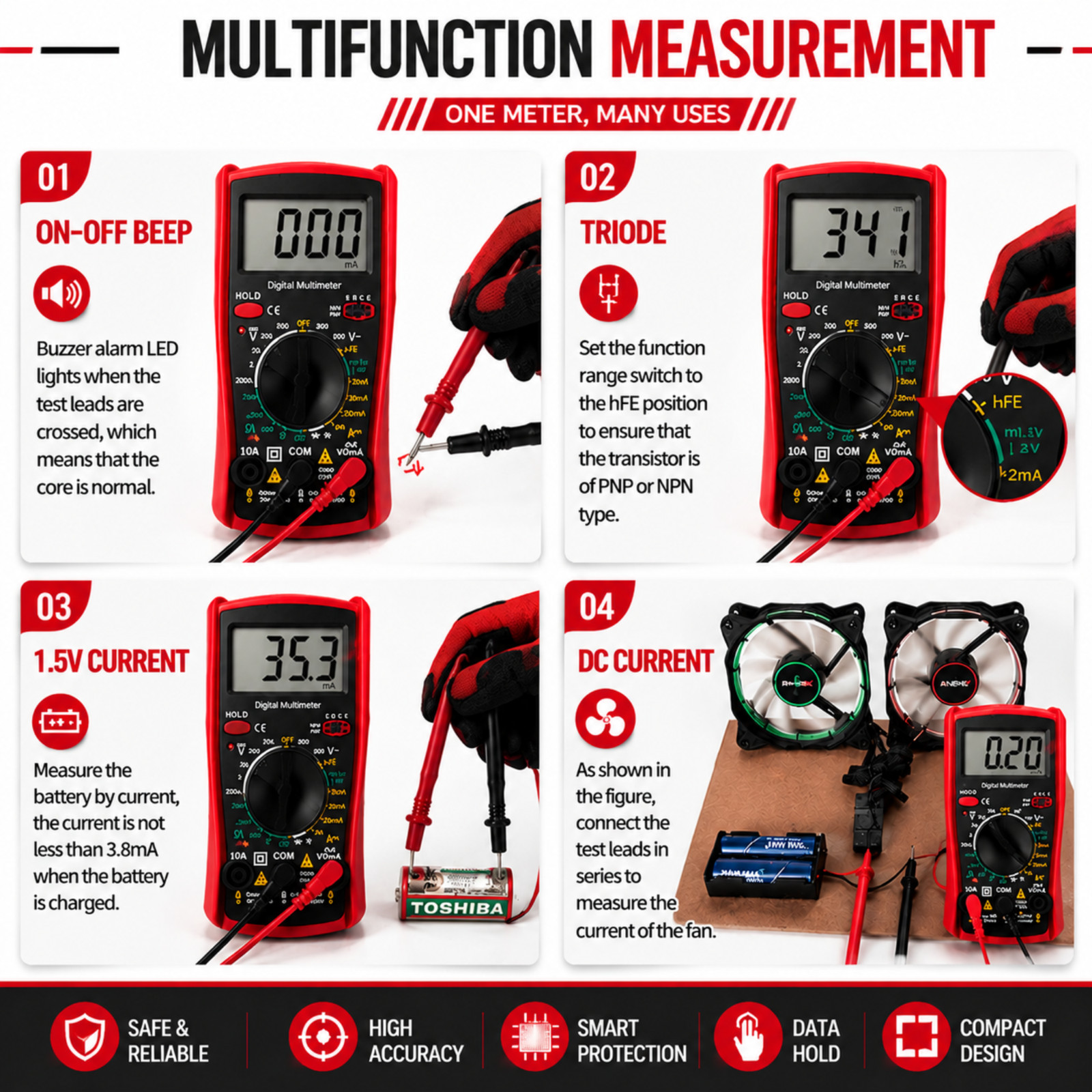 DM850 Professional Digital Multimeter 1999 Auto AC/DC Votage Tester Ohm Current